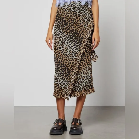 Ganni Leopard Ruffle Wrap Skirt - Picture 6 of 9